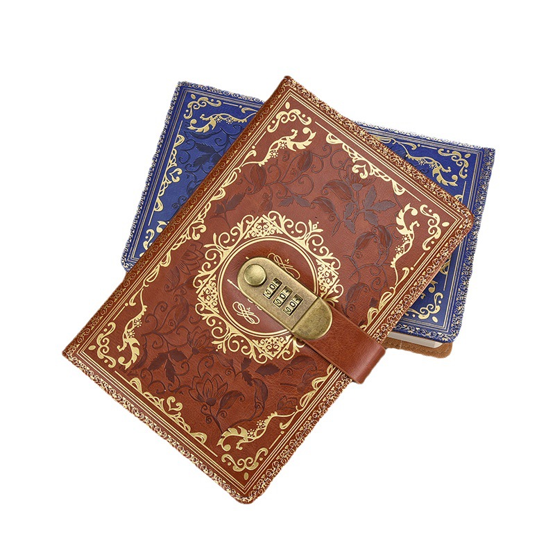 Vintage Leather Journal Notebook - สมุดบันทึกดิจิทัล A5 วินเทจพร้อมรหัสล็อค สมุดบันทึกปกหนัง PU สำหรับใช้ส่วนตัวหรือในโรงเรียน