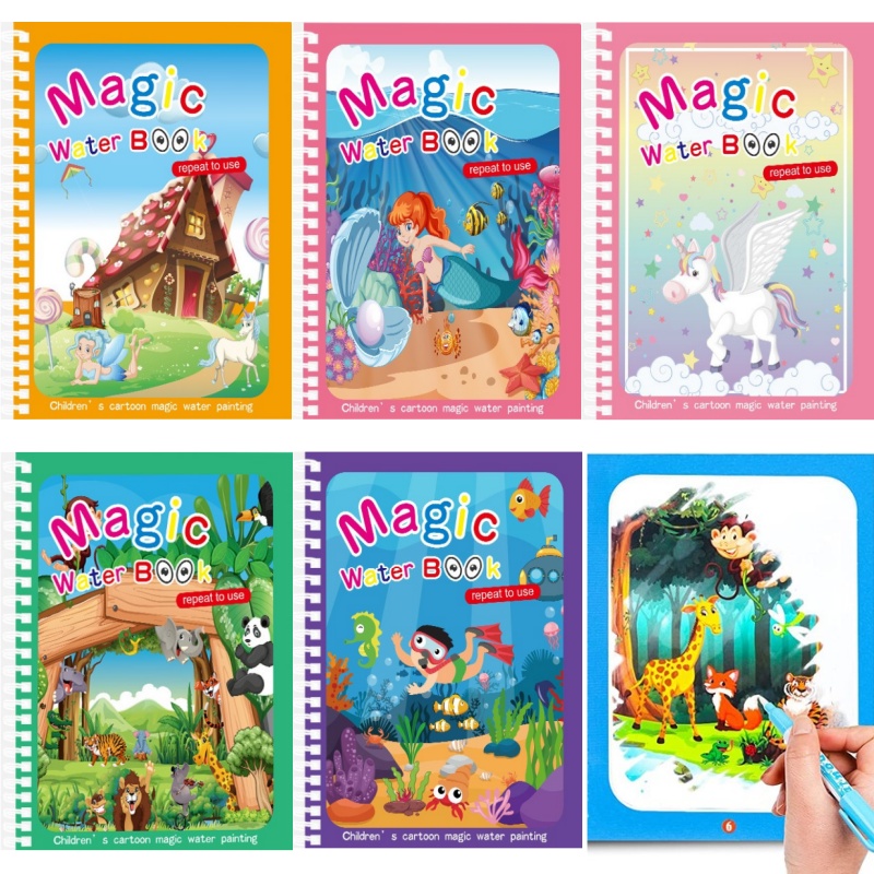 Magic Water Drawing Book เด็ก  - Reusable Water Magic Coloring Book บทวิจารณ์และราคา